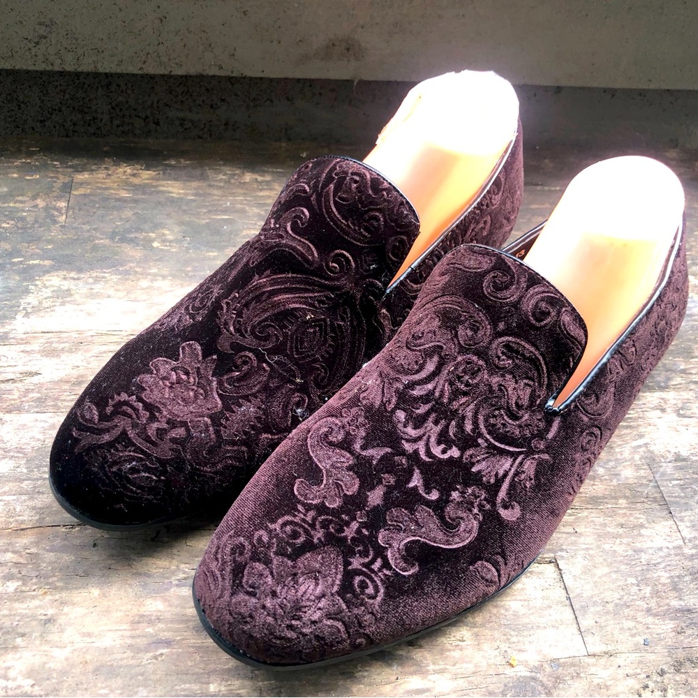 Miko Lotti Contact Slip on Loafer Men's Floral Dark Brown Dress Shoes Size 13